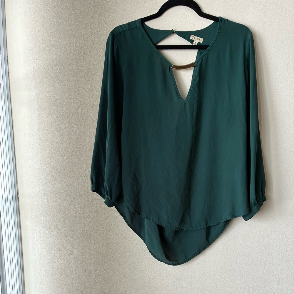Extra large dark green blouse with gold accents